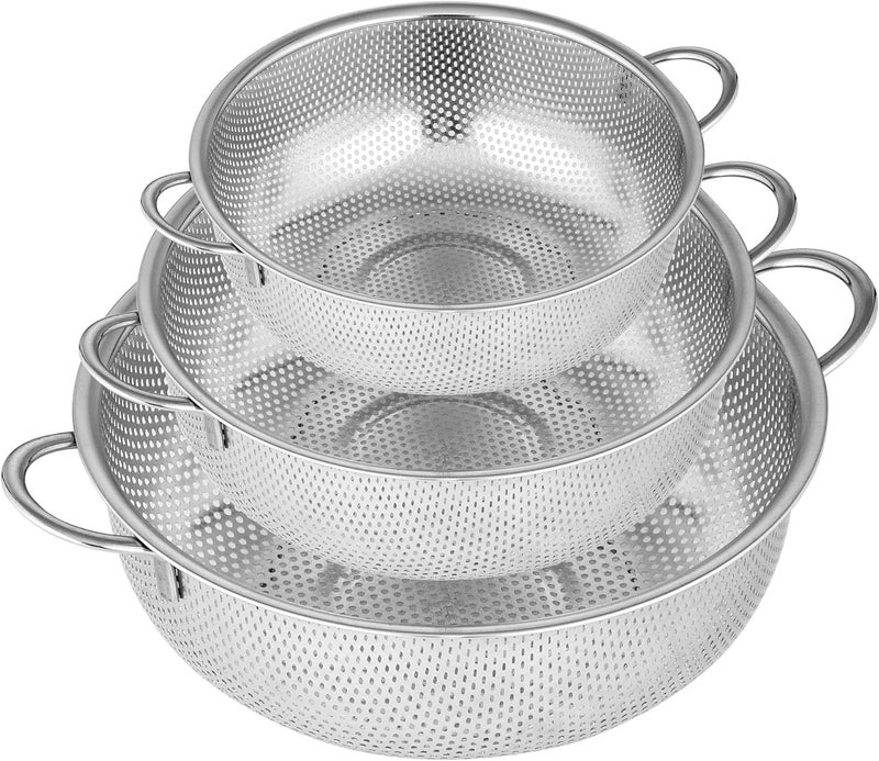 Jolfay Colander Set of 3, Stainless Steel Micro-Perforated Colanders Strainers for Draining Rinsing Washing, Ideal for Pasta Vegetables Fruits, Heavy Duty & Dishwasher Safe - 1/3/5 Quart - Image 4