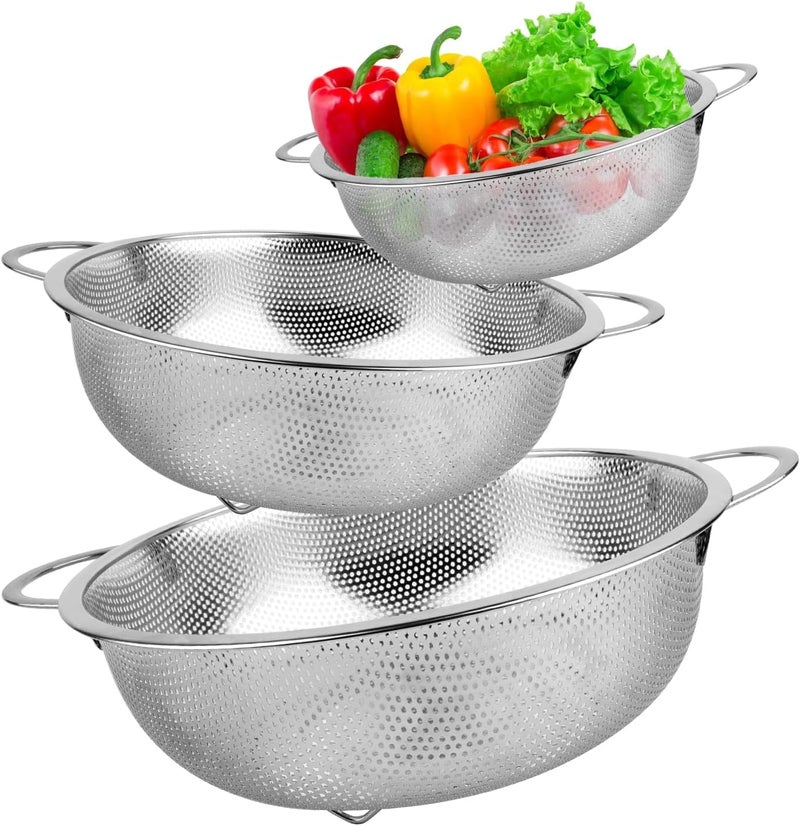 Jolfay Colander Set of 3, Stainless Steel Micro-Perforated Colanders Strainers for Draining Rinsing Washing, Ideal for Pasta Vegetables Fruits, Heavy Duty & Dishwasher Safe - 1/3/5 Quart - Image 3