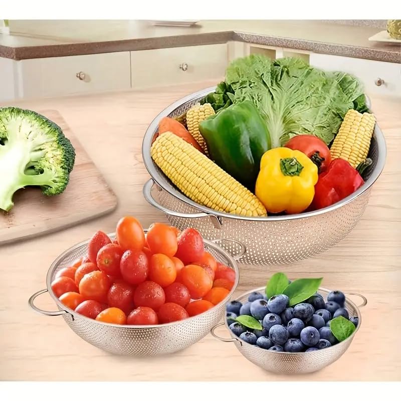 Jolfay Colander Set of 3, Stainless Steel Micro-Perforated Colanders Strainers for Draining Rinsing Washing, Ideal for Pasta Vegetables Fruits, Heavy Duty & Dishwasher Safe - 1/3/5 Quart - Image 5