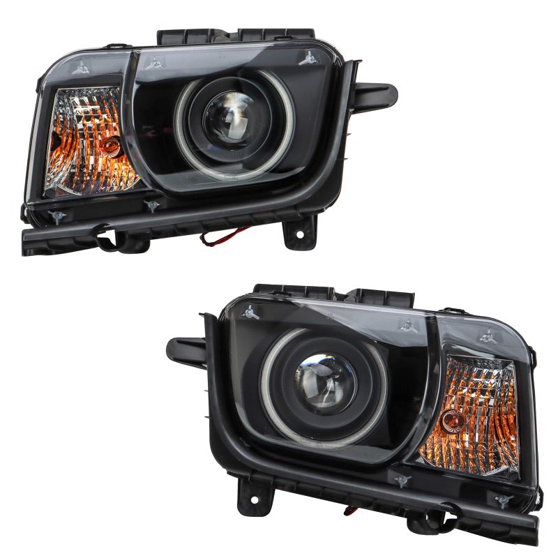 مجموعة تجميع المصابيح الأمامية TRQ من قطعتين أداء هالوجين مع حلقات LED هالة حواف سوداء للجانب السائق والراكب متوافقة مع شيفروليه كامارو 2010-2013 GM2502346 GM2503346