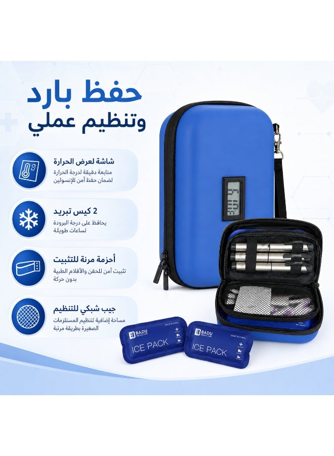 Insulin Cooler Bag with Temperature Display and 2 Ice Packs – Travel Case for Insulin Pens and Medication – Diabetes Supply Organizer with Carrying Strap - Image 2