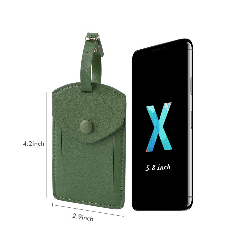 VANTOO Kevancho Leather Luggage Tags for Men Women, Suitcase Labels Baggage Bag Tag ID Tags with Full Back Privacy Cover for Cruise Ships, Travel Accessories Tags Set of 2 PCS (Green)  - Image 2