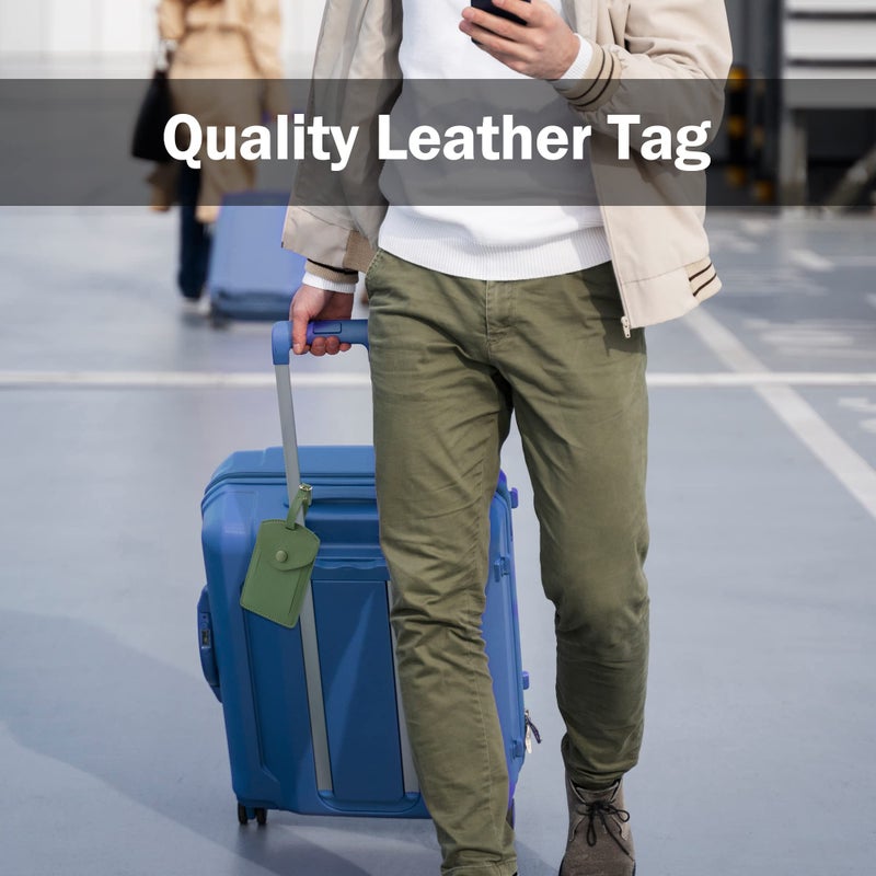 VANTOO Kevancho Leather Luggage Tags for Men Women, Suitcase Labels Baggage Bag Tag ID Tags with Full Back Privacy Cover for Cruise Ships, Travel Accessories Tags Set of 2 PCS (Green)  - Image 3