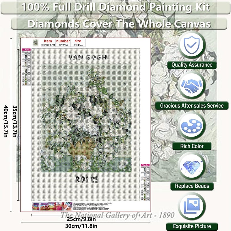 KICHANG Vintage Flowers Diamond Art Kits for Adults Beginner, Vase DIY Modern Diamond Painting 5D Round Full Drill Diamond Dots Gem Art Crafts with Tools,Funny Crafts for Home Wall Decor&Gift-12x16in - Image 4