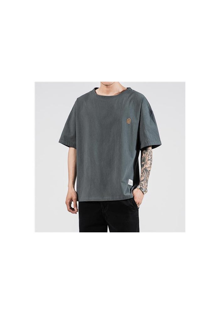 Shoulder Linen Short-sleeved T-shirt Men's plus size Loose Trendy Ins Fat Man Plus Fat Chinese Style Summer Cotton and Linen Half Sleeve - Image 1