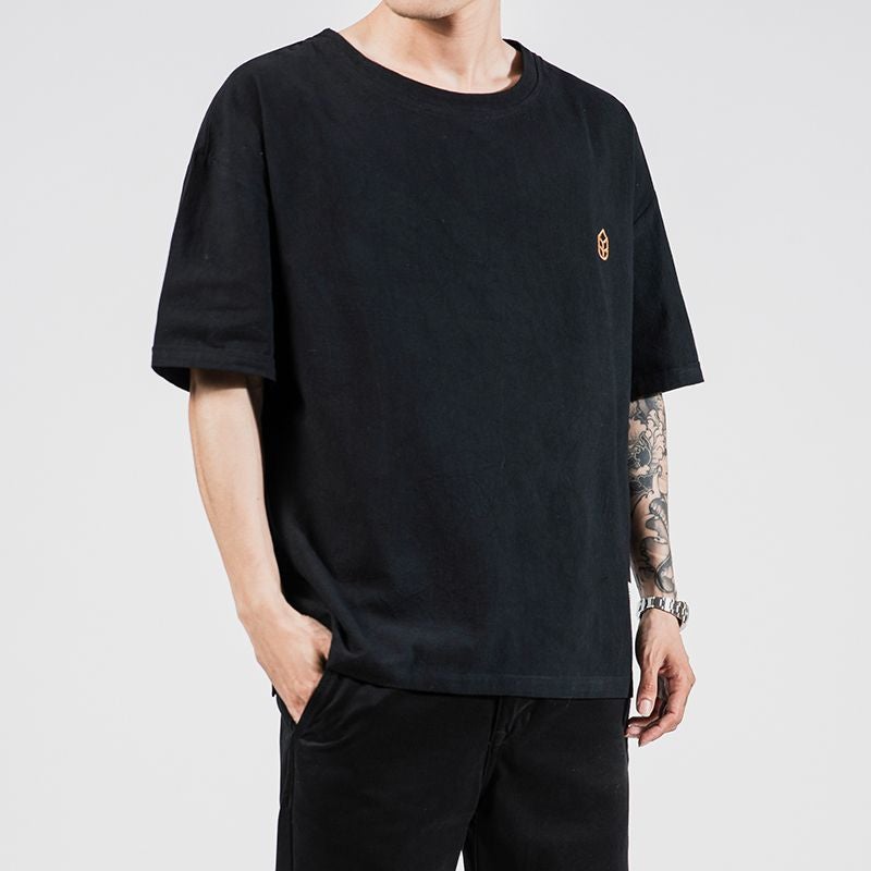 Shoulder Linen Short-sleeved T-shirt Men's plus size Loose Trendy Ins Fat Man Plus Fat Chinese Style Summer Cotton and Linen Half Sleeve - Image 3