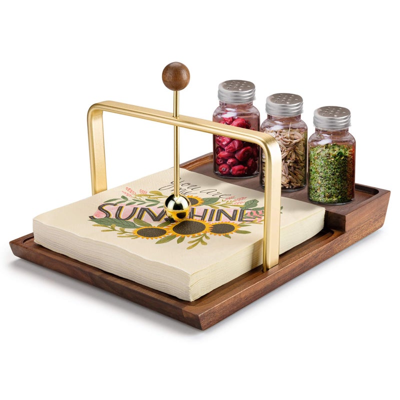 Wooden Napkin Holder with Salt and Pepper Shaker Holder Twoinone storage for napkins and seasoning bottles Malfunction Salt Pepper Storage Holder and Napkin Caddy for Kitchen Restaurant