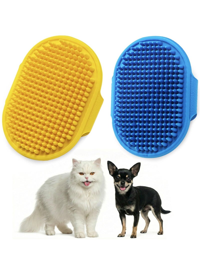 LAPET 2Pcs Pet Grooming Brush with Adjustable Ring Handle - Dog and Cat Brush Soothing Massage Rubber Comb for Dogs & Cats, Removes Loose Hair, Deep Cleansing  (Blue+Yellow) - Image 1