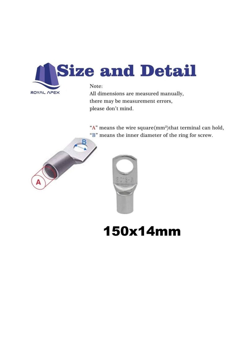 Copper Cable Lugs 10Pcs Set-Wire Terminals, Connector Cable lugs Ring Battery SC Terminals, for Marine, Solar, Automotive, Electric, Home Applications etc (Hole Size 14mm, Cable Size 150mm)  - Image 2