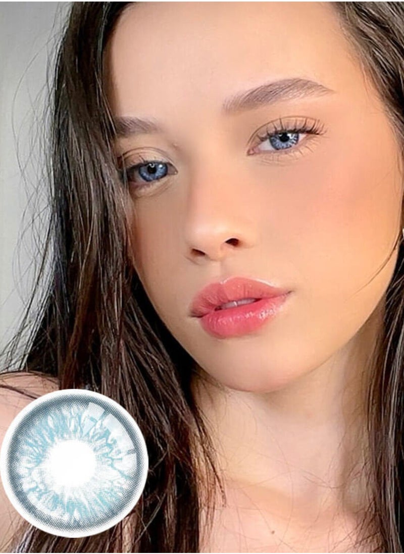 Unibling Flirting Blue Yearly Colored Contact Lenses, Unisex Cosmetic Contact Lenses, Enlargement Collection, Light Blue, With Case  - Image 2