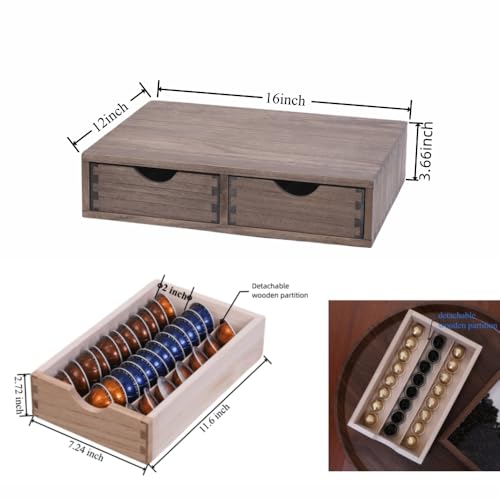 DDYURI Coffee Pods Storage Drawer Holder for Capsules - Multi Functional Desk Organizer Drawers For K cups Coffee Maker Brew - Kitchen Mini Wooden Box Chest Sideboard Counter Organization CF1D2C Dark - Image 4