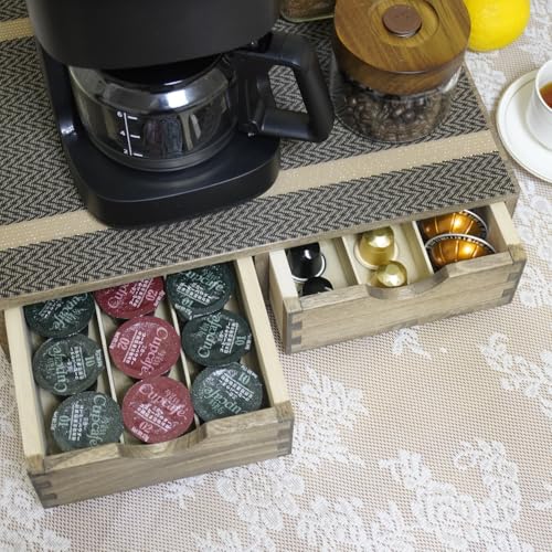 DDYURI Coffee Pods Storage Drawer Holder for Capsules - Multi Functional Desk Organizer Drawers For K cups Coffee Maker Brew - Kitchen Mini Wooden Box Chest Sideboard Counter Organization CF1D2C Dark - Image 3