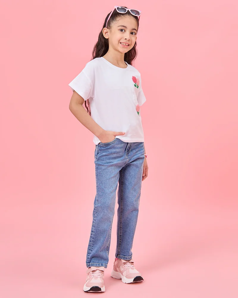 Redtag Girls Blue Basic 5 Pocket Jeans