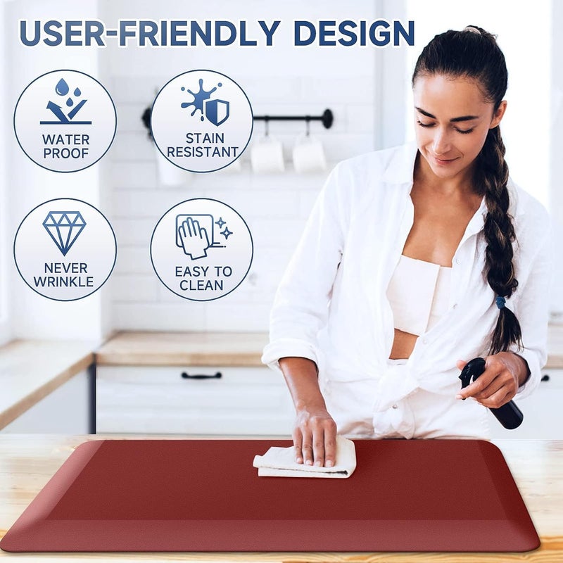 StepRite 4/5 Inch Thick Kitchen Mats for Floor, Kitchen Rug for Standing Desk, Non-Slip, Thicker, Stain & Water Resistant, Comfort Anti Fatigue Floor Mat for Home, Kitchen, Office - Red,70 * 24'' - Image 5
