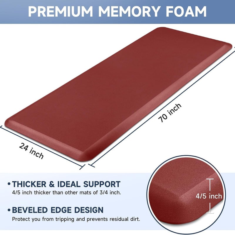 StepRite 4/5 Inch Thick Kitchen Mats for Floor, Kitchen Rug for Standing Desk, Non-Slip, Thicker, Stain & Water Resistant, Comfort Anti Fatigue Floor Mat for Home, Kitchen, Office - Red,70 * 24'' - Image 2