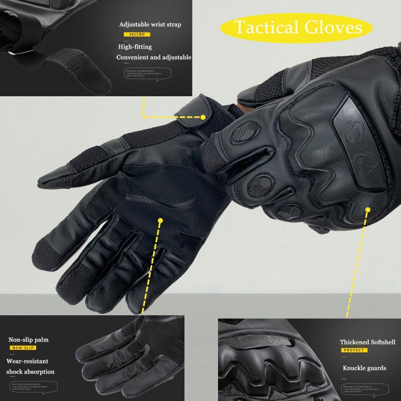Nswern Tactical Gloves for Men Touchscreen Motorcycle Gloves with Hard Shell Leather Palm Padding for Outdoor Sports Motorcycle Cycling Tactical Airsoft Paintball Hunting Hiking Camping Climbing Black - Image 4