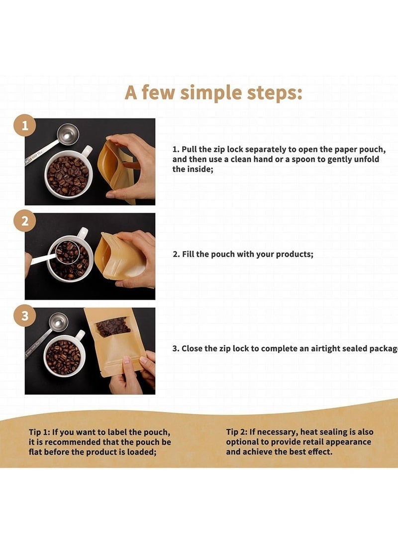 BOBANA 100 Durable Resealable Bags, Zip Lock Reusable Kraft Paper Stand Up Bags with Matte Window, For Dry Food & Packaging (19x23cm) - Image 3