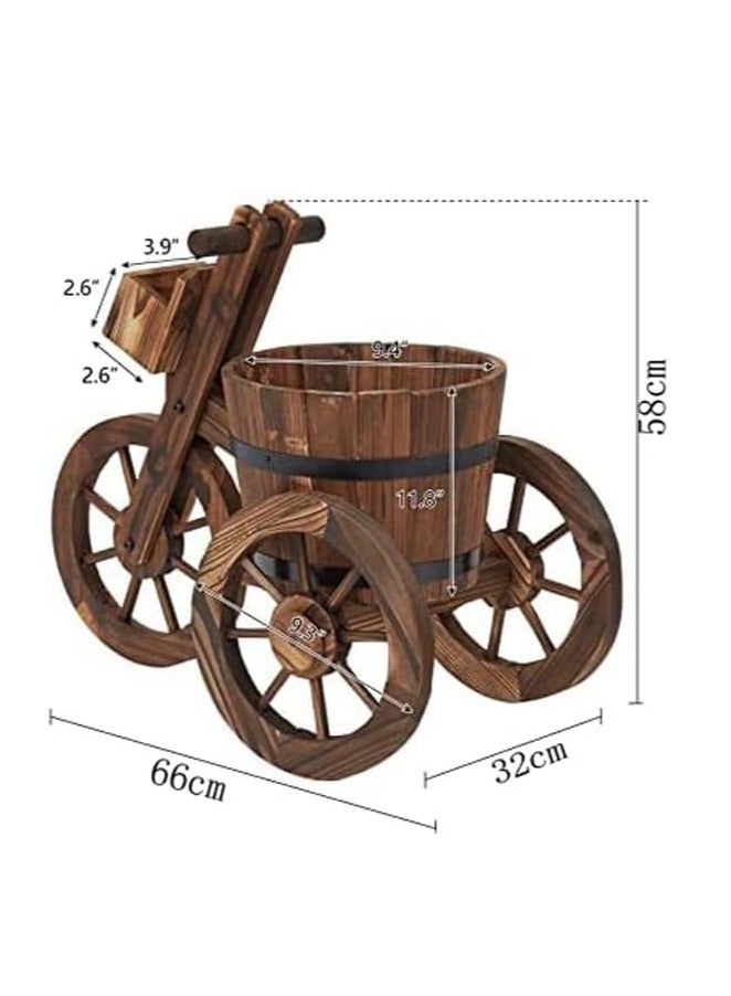 HOME TASTE عربة زهور خشبية - وعاء زهور على شكل دراجة، مزهرية، حاوية، ودلو - مزهرية زهور خشبية أنيقة للحديقة، العشب الخارجي، الفناء - Image 2