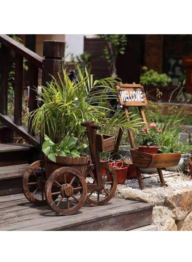 HOME TASTE عربة زهور خشبية - وعاء زهور على شكل دراجة، مزهرية، حاوية، ودلو - مزهرية زهور خشبية أنيقة للحديقة، العشب الخارجي، الفناء - Image 3