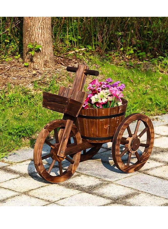 HOME TASTE عربة زهور خشبية - وعاء زهور على شكل دراجة، مزهرية، حاوية، ودلو - مزهرية زهور خشبية أنيقة للحديقة، العشب الخارجي، الفناء - Image 4