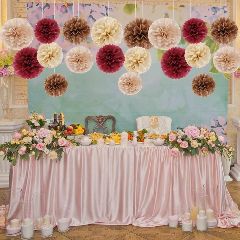 Capesaro Burgundy Beige 12PCS Paper Pom Poms Party Decorations for Engagement,Boho Wedding,Baby Shower - Image 5