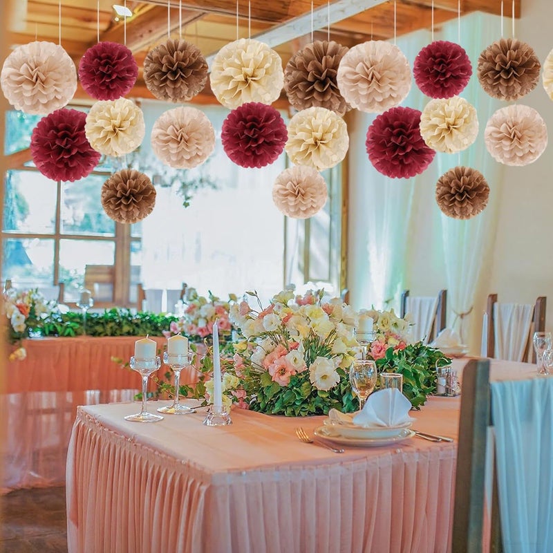 Capesaro Burgundy Beige 12PCS Paper Pom Poms Party Decorations for Engagement,Boho Wedding,Baby Shower - Image 4