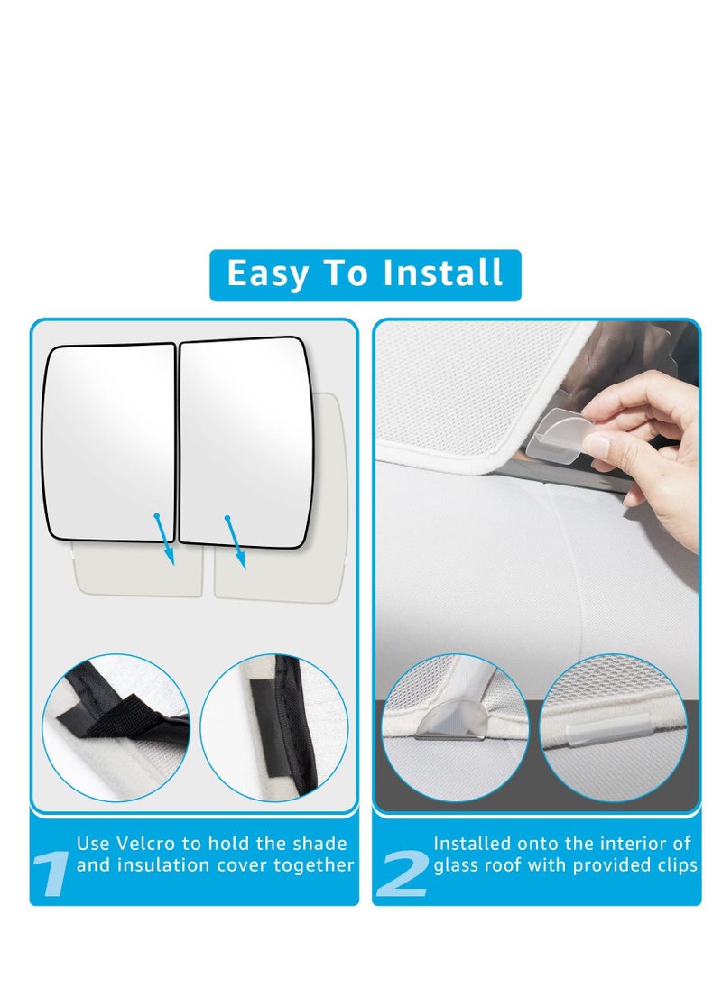 Excefore Roof Sunshades for Tesla Model Y 2023, Glass Roof Sunshade, Front & Rear Top Windows Sun Shade, Won't Sag with Skylight Reflective Covers (13 Snap Accessories)  - Image 5