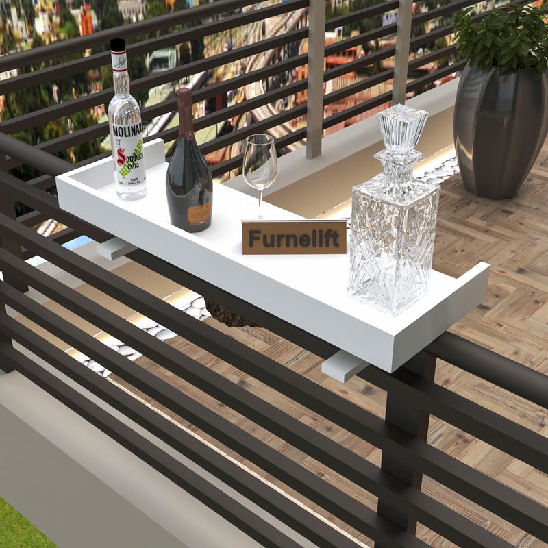Furnelift Furnelift Wooden Railing Table for Balcony Engineered Wood Hanging Table for Garden Bar Counter Stand for Outdoor Furniture Rectangle White 