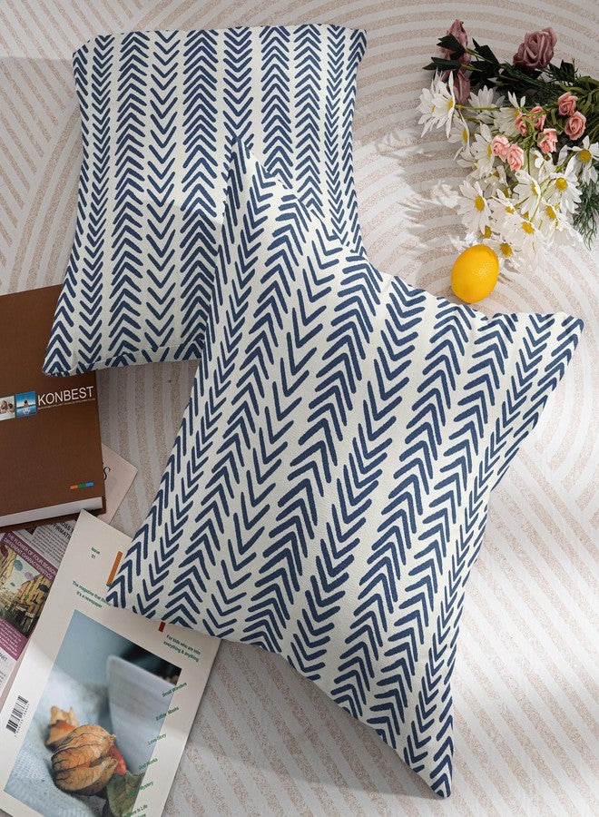 aportt Indigo Blue Herringbone Pillow Covers 20x20 Inch Set of 2 Navy White Boho Bohemian Ethnic Geometric Throw Pillows Modern Cotton Linen Cream Cushion Case Farmhouse Home Decor For Sofa Couch Outdoor - Image 3