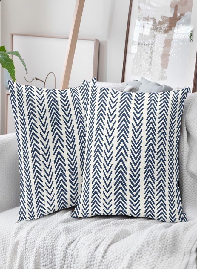 aportt Indigo Blue Herringbone Pillow Covers 20x20 Inch Set of 2 Navy White Boho Bohemian Ethnic Geometric Throw Pillows Modern Cotton Linen Cream Cushion Case Farmhouse Home Decor For Sofa Couch Outdoor - Image 4