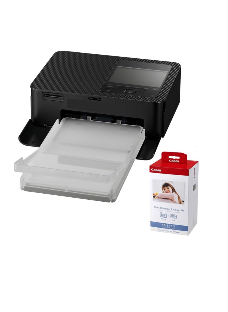 SELPHY CP1500 Compact Portable Photo Printer Photos, Collages and Stickers | Wi-Fi & Direct printing | Smart Devices,  Computers, Cameras, SD Card and USB-C Flash Drives (Upgraded CP1300 Model) BLACK  - Image 1