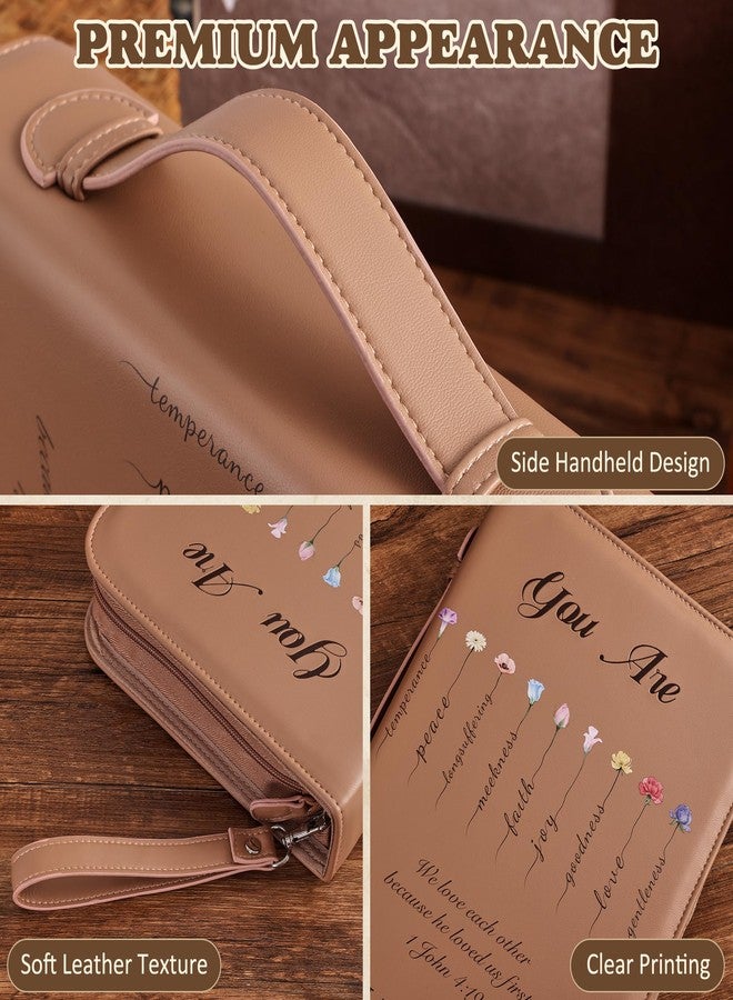 emmoolife Vintage Bible Cover Case, Genuine Leather Large Bag with Handle & Zippered Pocket, Elegant Floral Pattern, for Standard Size & Bible Accessories, Ideal Gift for Women Families Faith Lovers - Image 3