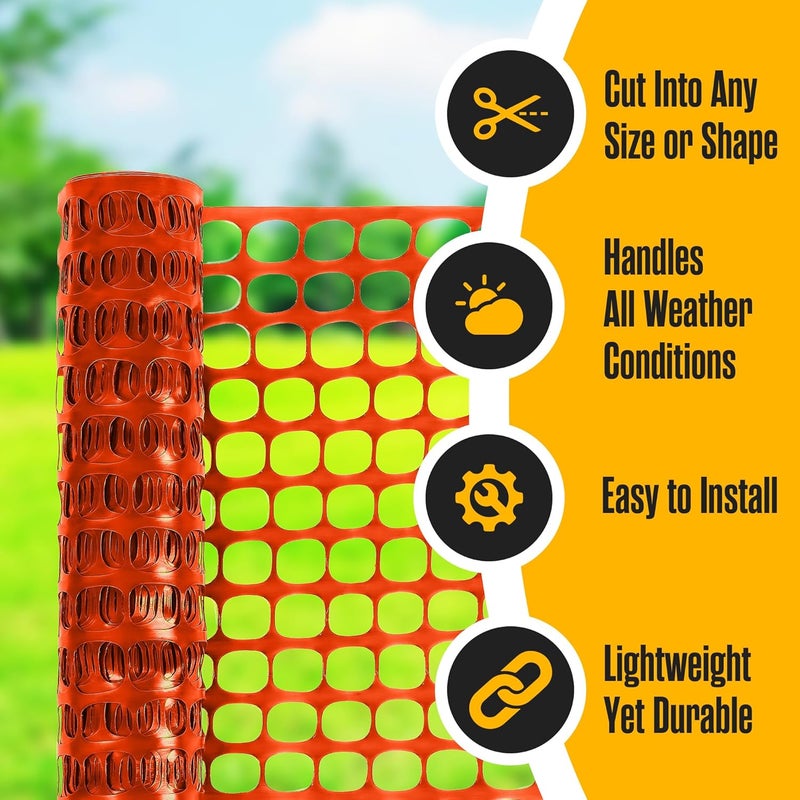Houseables Plastic Mesh Fence, Construction Barrier Netting, Orange, 4'x100' Feet, 1 Roll, Garden Fencing, Fences Wrap, Above Ground, for Snow, Poultry, Chicken, Safety, Deer, Patio, Garden Netting - Image 3