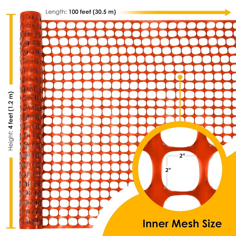 Houseables Plastic Mesh Fence, Construction Barrier Netting, Orange, 4'x100' Feet, 1 Roll, Garden Fencing, Fences Wrap, Above Ground, for Snow, Poultry, Chicken, Safety, Deer, Patio, Garden Netting - Image 2
