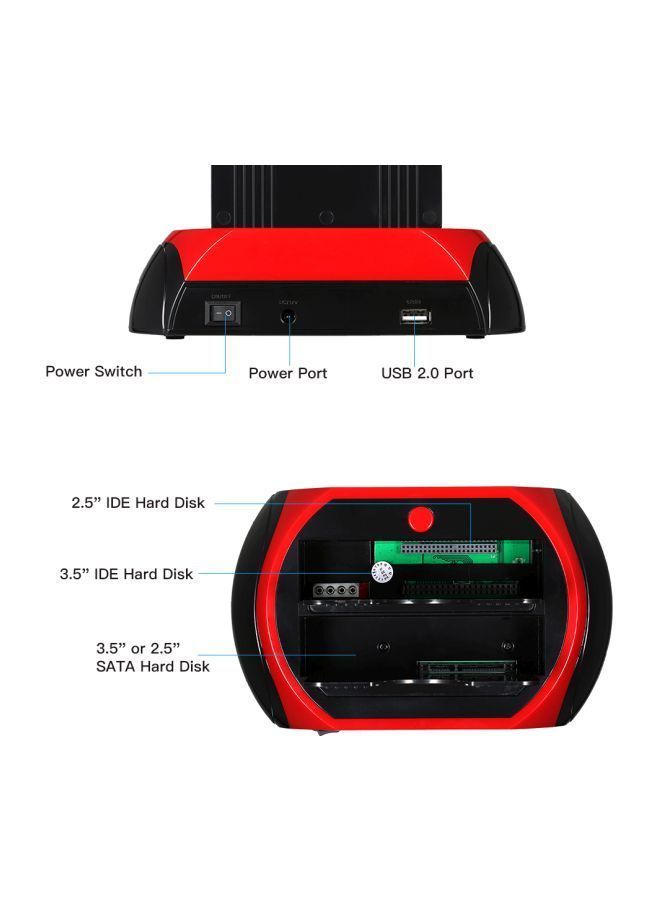 NIBEMINENT IDE/SATA HDD Docking Station With USB 2.0 Black/Red  - Image 3