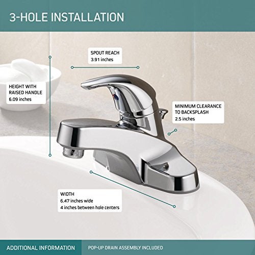Peerless Centerset Bathroom Faucet Chrome, Bathroom Sink Faucet, Single Handle, Drain Assembly, Chrome P136LF - Image 3