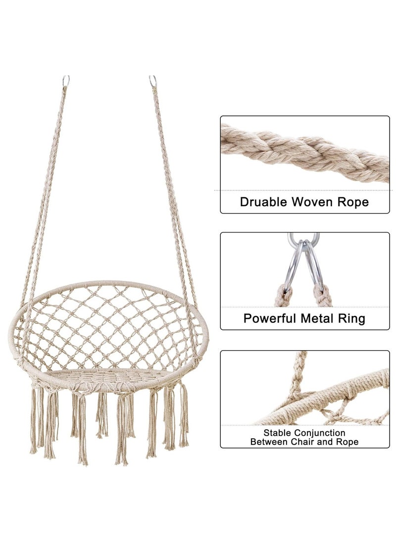 Hammock Chair, Hanging Swing with Macrame, Max 330 Lbs, Beige Hanging Cotton Rope Chair for Indoor, Outdoor, Bedroom, Patio, Yard, Deck, Garden and Porch, Beige - pzsku/Z07BD92F750F9F20CC04BZ/45/_/1712898574/b6ca7141-82f6-41b6-98d7-b0431343b084