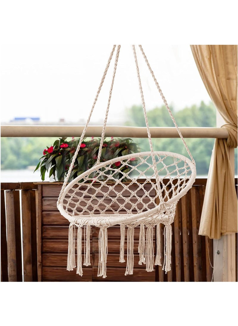 Hammock Chair, Hanging Swing with Macrame, Max 330 Lbs, Beige Hanging Cotton Rope Chair for Indoor, Outdoor, Bedroom, Patio, Yard, Deck, Garden and Porch, Beige - pzsku/Z07BD92F750F9F20CC04BZ/45/_/1712898575/0060e57a-59c2-4f26-9d6a-7f772256e743