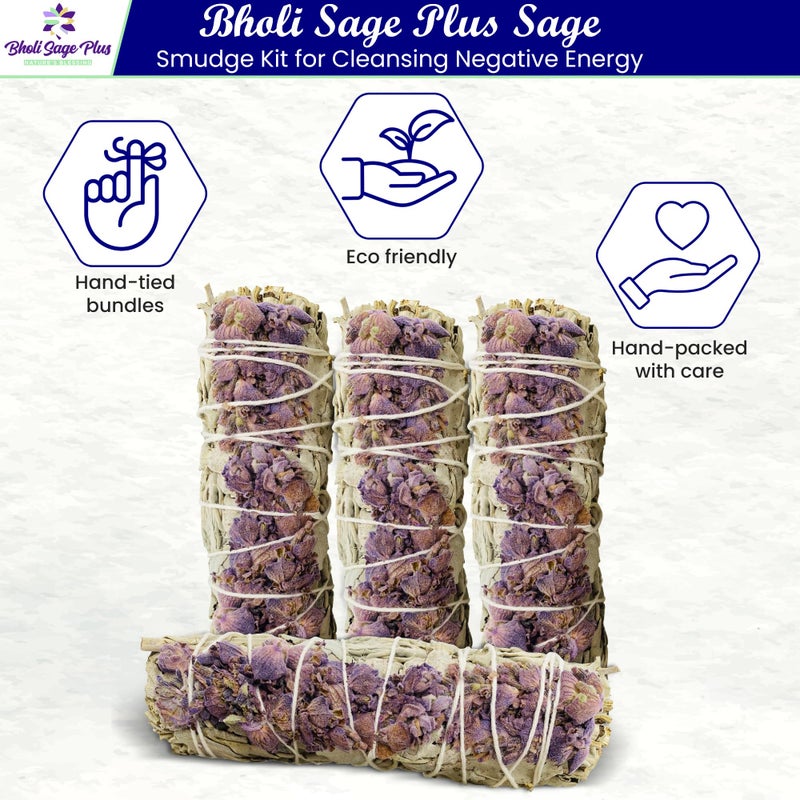 BHOLI SAGE PLUS Lavender with White Sage - Bholi Sage Plus Sage Incense Sticks for Cleansing Negative Energy, Sage Sticks for House Cleansing - Lavender with White Sage Smudge Sticks Pack of 4 - Image 2