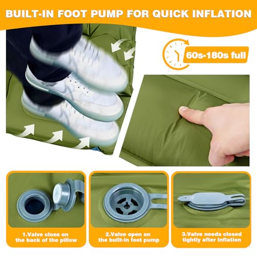 FrutPunch Camping Sleeping Pad, Ultralight Camping Mat with Pillow, Built-in Foot Pump Inflatable Sleeping Pads Compact for Camping Backpacking Hiking Traveling Tent, Single - Image 3