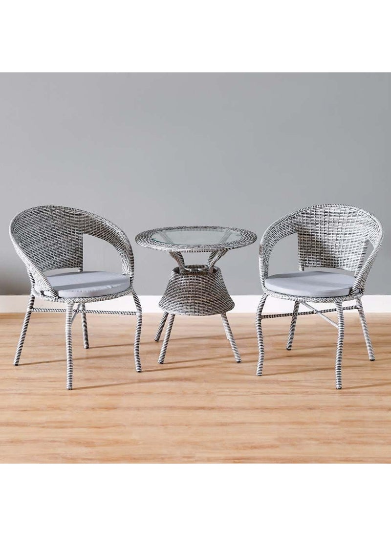 ANAND INDIA GROUPS ANAND INDIA GROUPS Designer 2 Chair 1 Table with Cushion for GardenBalconyTerraceCoffeePoolside Patio Wicker Seating Chair and Table Set Outdoor Furniture D12 Grey 21 