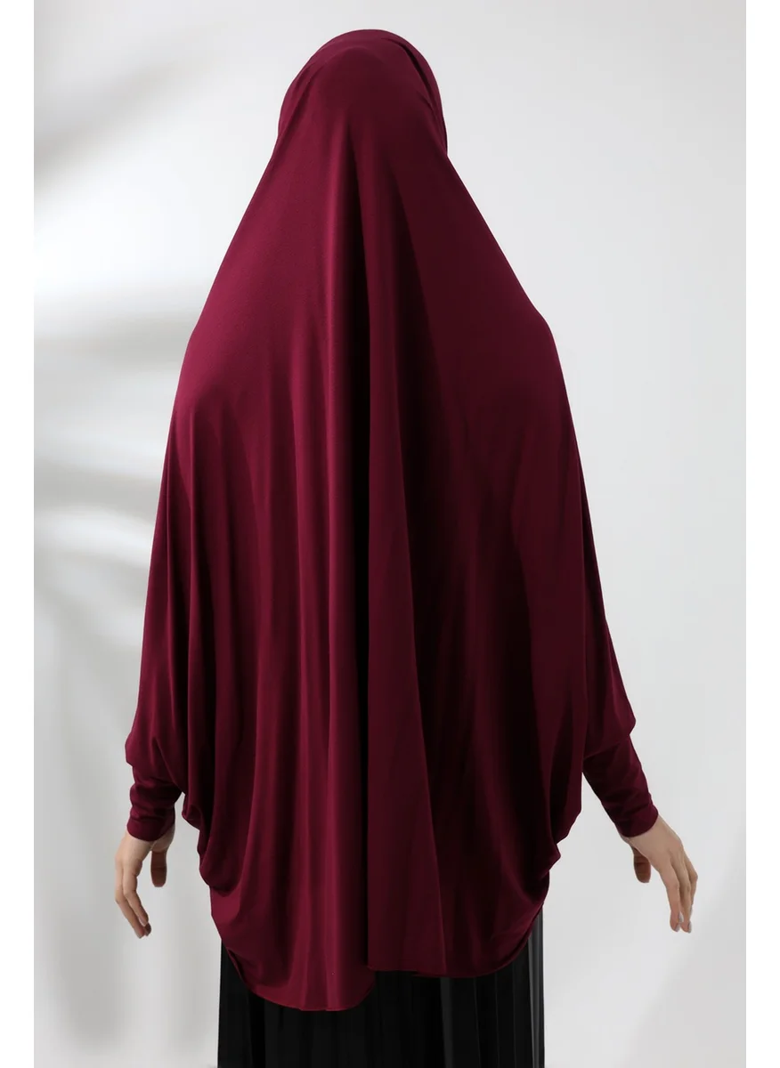 İhvan Online Claret Red Ready Practical Sultanbaş Hijab Sleeve Combed Cotton Soufflé Scarf Hijab