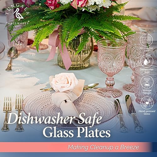 Yungala Pink Hobnail Plates, Set of 4 Glass Vintage 10.5” Dinner Plates that are Dishwasher Safe - Image 2