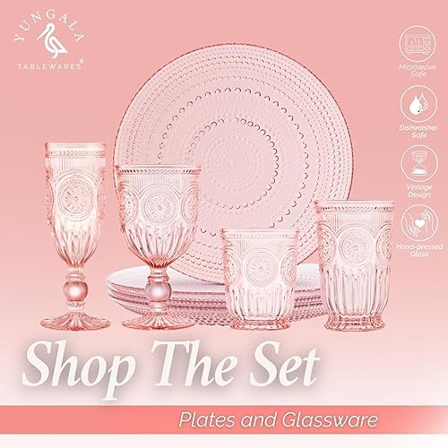 Yungala Pink Hobnail Plates, Set of 4 Glass Vintage 10.5” Dinner Plates that are Dishwasher Safe - Image 5