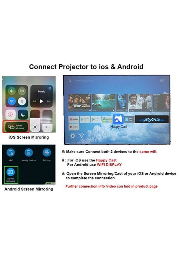 Umiio - Portable Chip Intelligence Projector Support WiFi, Bluetooth HD With 16:09 Aspect Ratio For Home Cinema,Business And Playing Games - Image 1