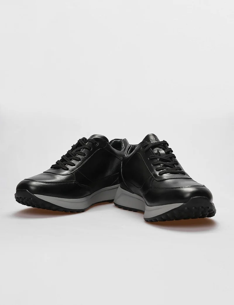 Cabani Genuine Leather Black Lace-Up Men's Sports Shoes