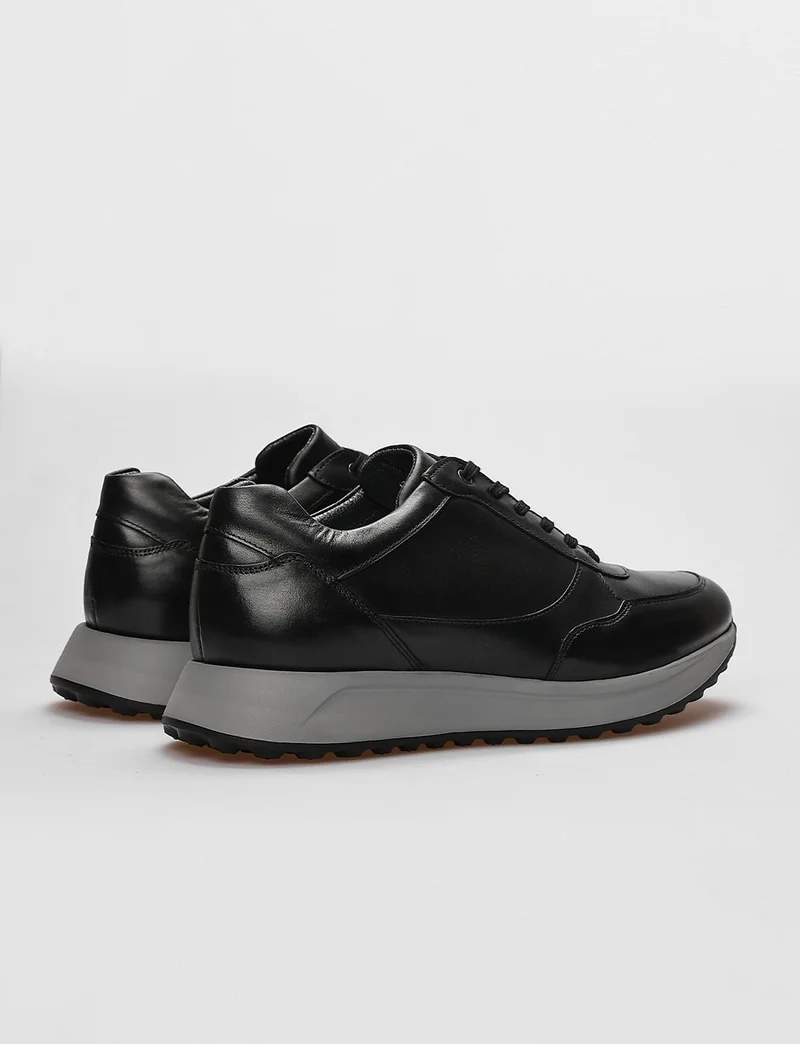 Cabani Genuine Leather Black Lace-Up Men's Sports Shoes
