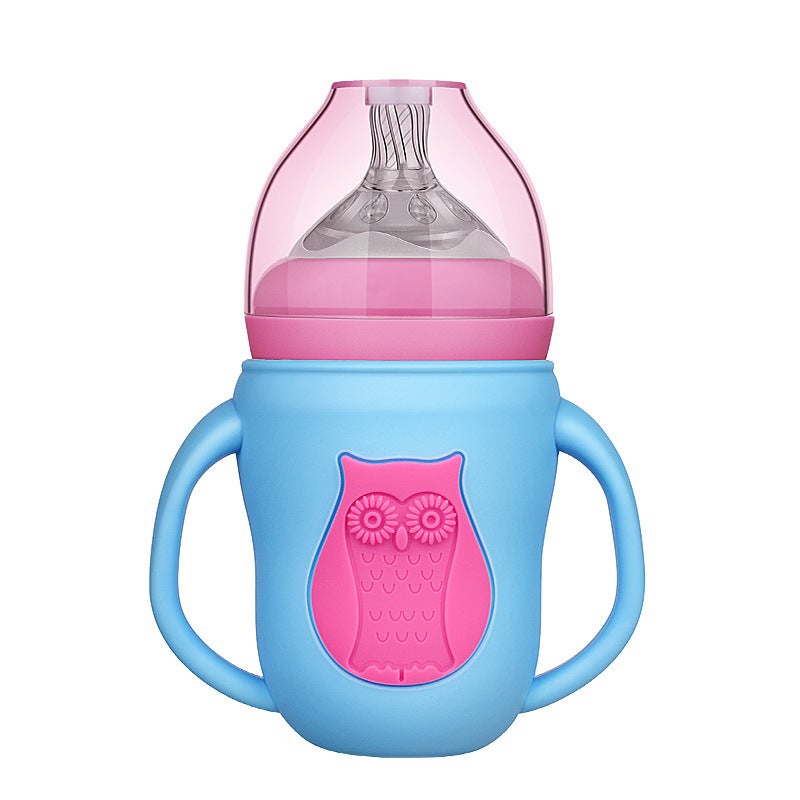 Pregnancy Baby Bottle Factory Straw Cup Anti-Break Handle Silicone Sleeve 240Ml Wide-Caliber Maternal And Infant Supplies Glass Baby Bottle - Image 1