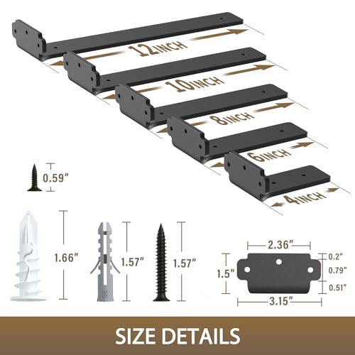 Goovilla Shelf Brackets 4 Inch, 6 Pack Floating Shelf Bracket, Heavy Duty Shelf Brackets for Wood Shelves, Black Metal Wall Shelving Brackets, 4" Shelf Support Brackets with 160 lb. Load Capacity - Image 4