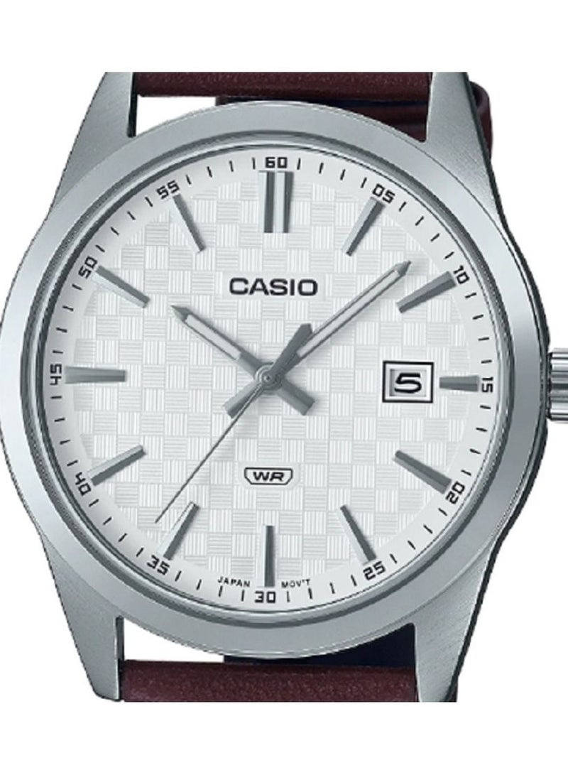 Casio Men Watch Analog Date Display White Dial Leather Band MTP-VD03L-5AUD - Image 3